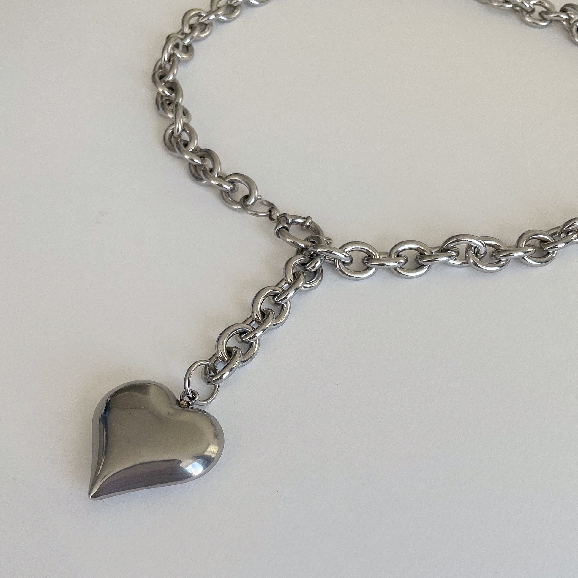 Stainless Steel Puffy Heart Necklace - Stylish Statement Piece