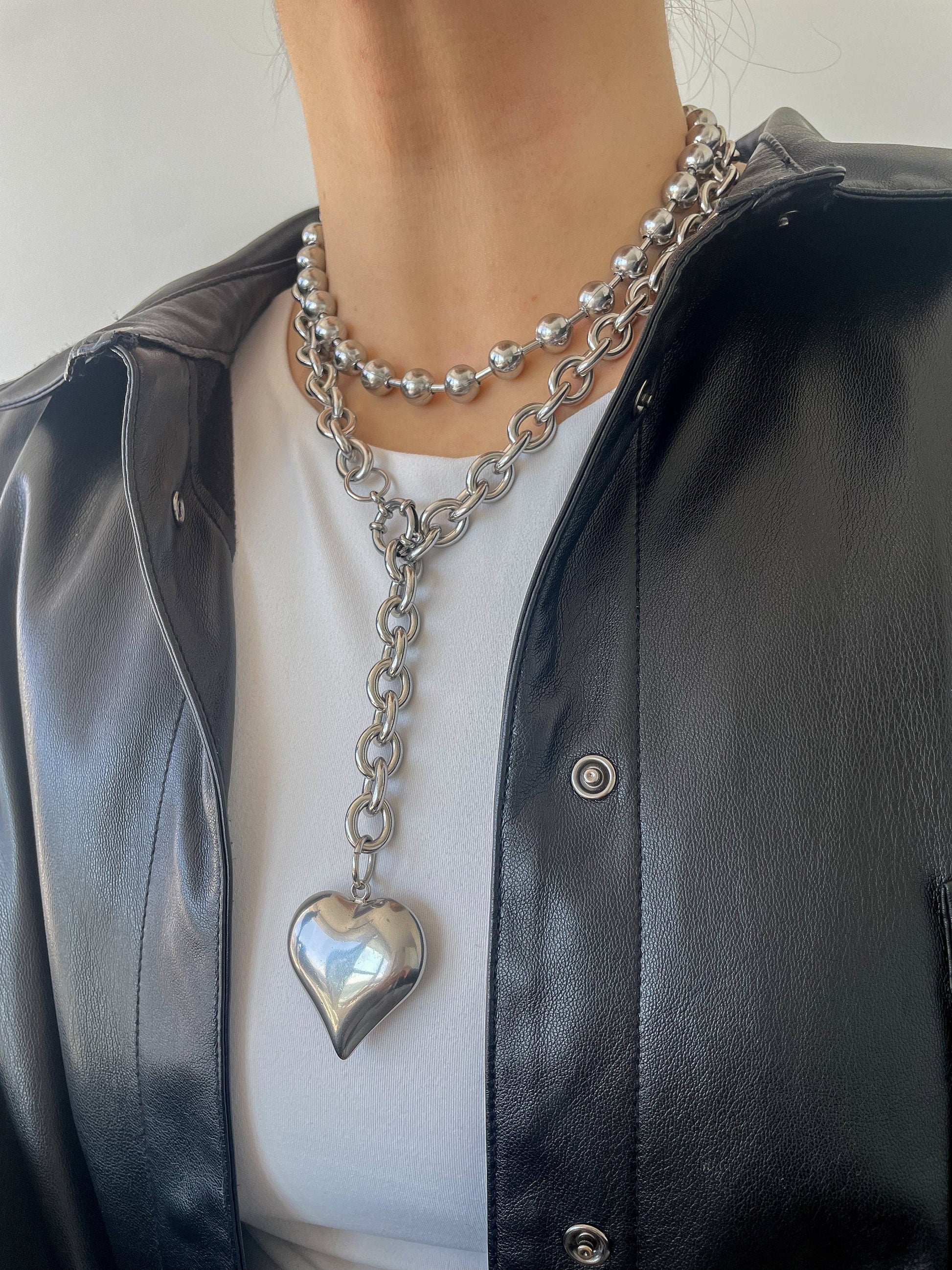 Stainless Steel Puffy Heart Necklace - Stylish Statement Piece