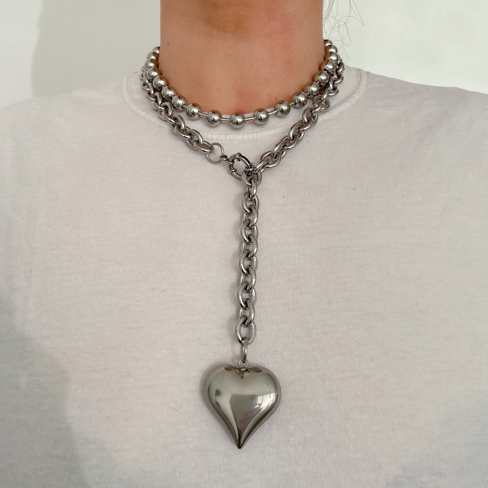 Stainless Steel Puffy Heart Necklace - Stylish Statement Piece