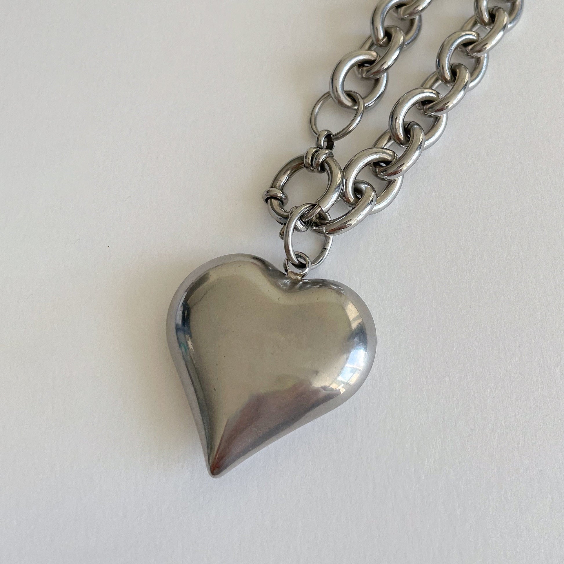 Stainless Steel Puffy Heart Necklace - Stylish Statement Piece