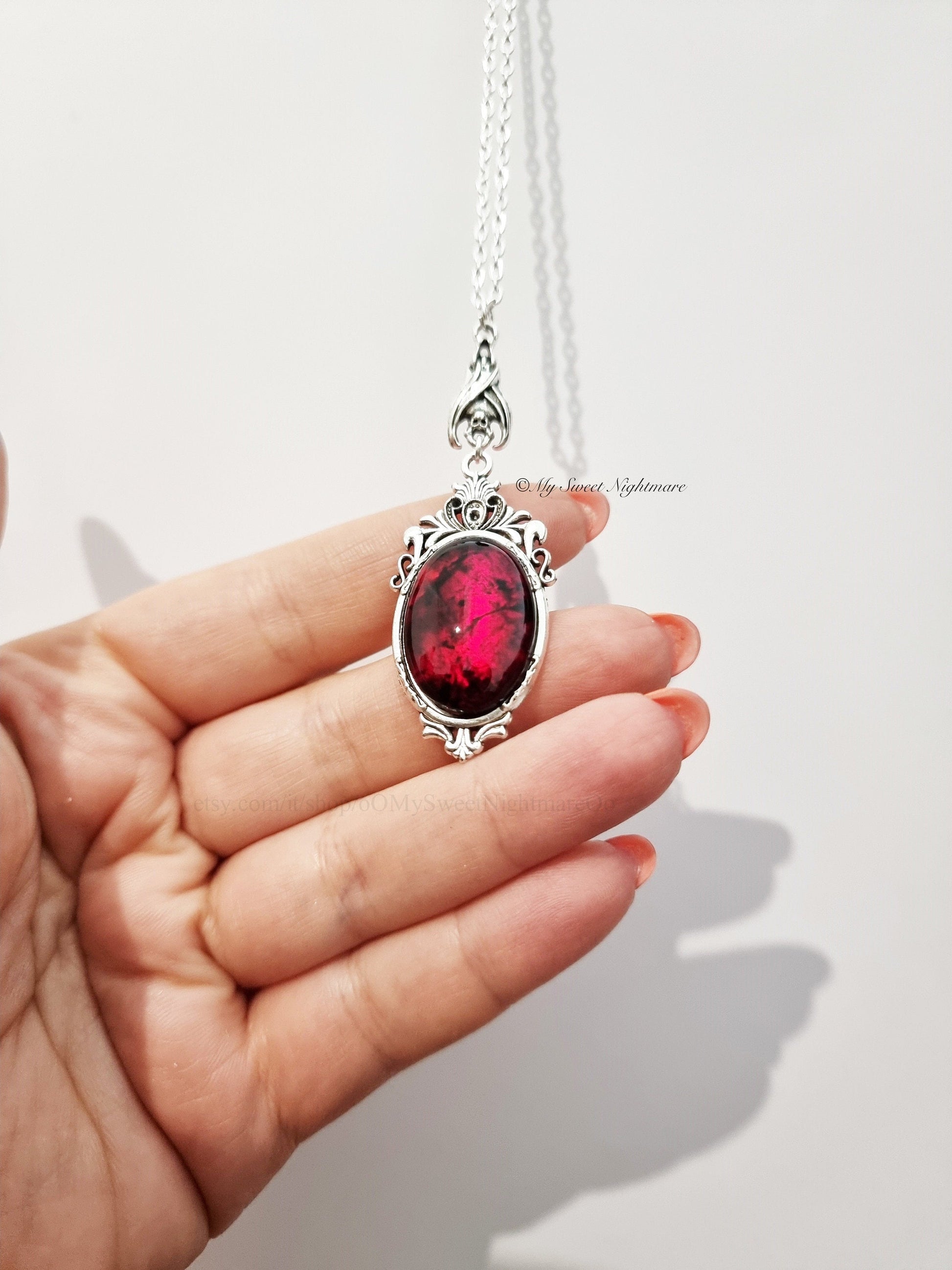 Victorian Gothic Vampire Bat Necklace - Unique Cameo Jewelry for Witchy Style