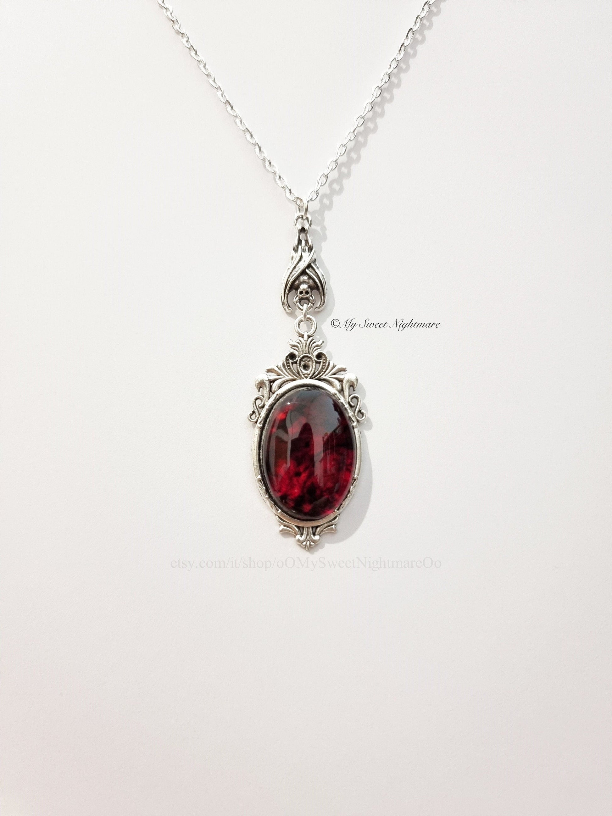 Victorian Gothic Vampire Bat Necklace - Unique Cameo Jewelry for Witchy Style