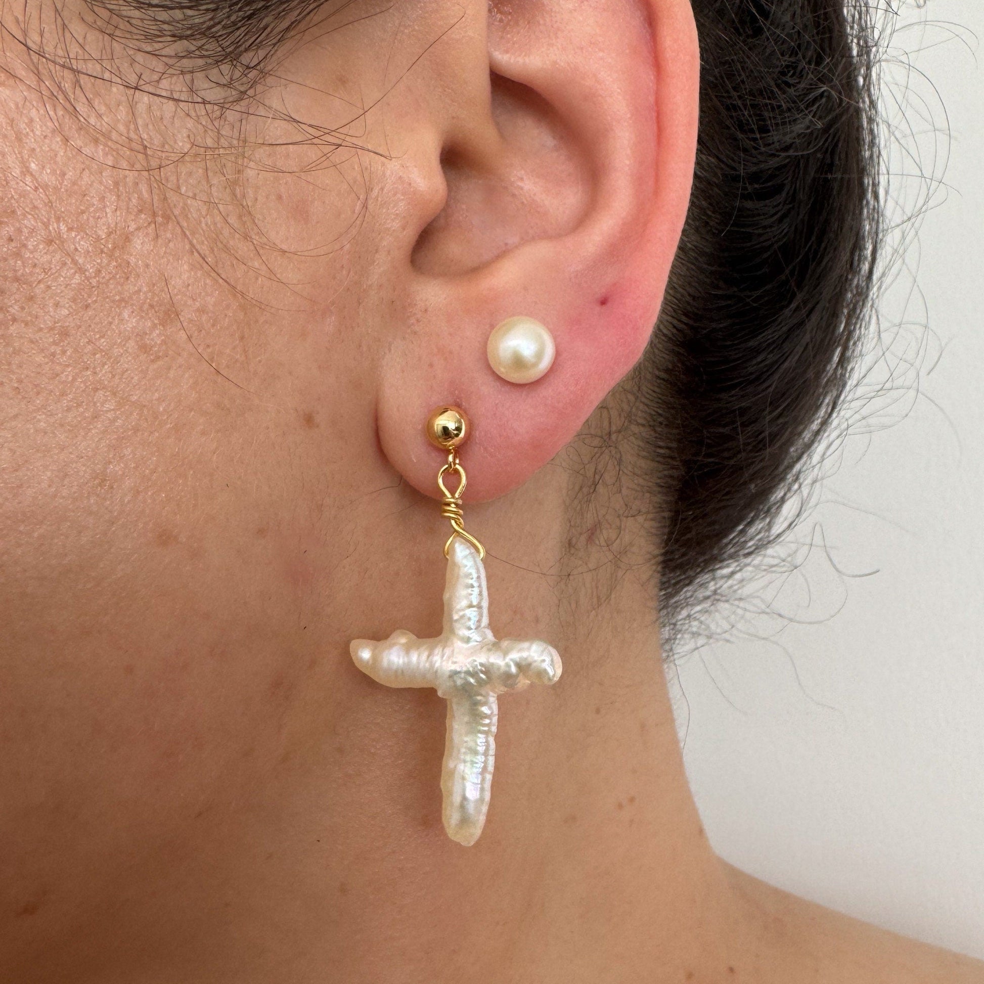 Elegant Pearl Ear Jackets & Studs - Versatile Gold Cross & Drop Earrings - Perfect Gift for Her & Bridesmaids