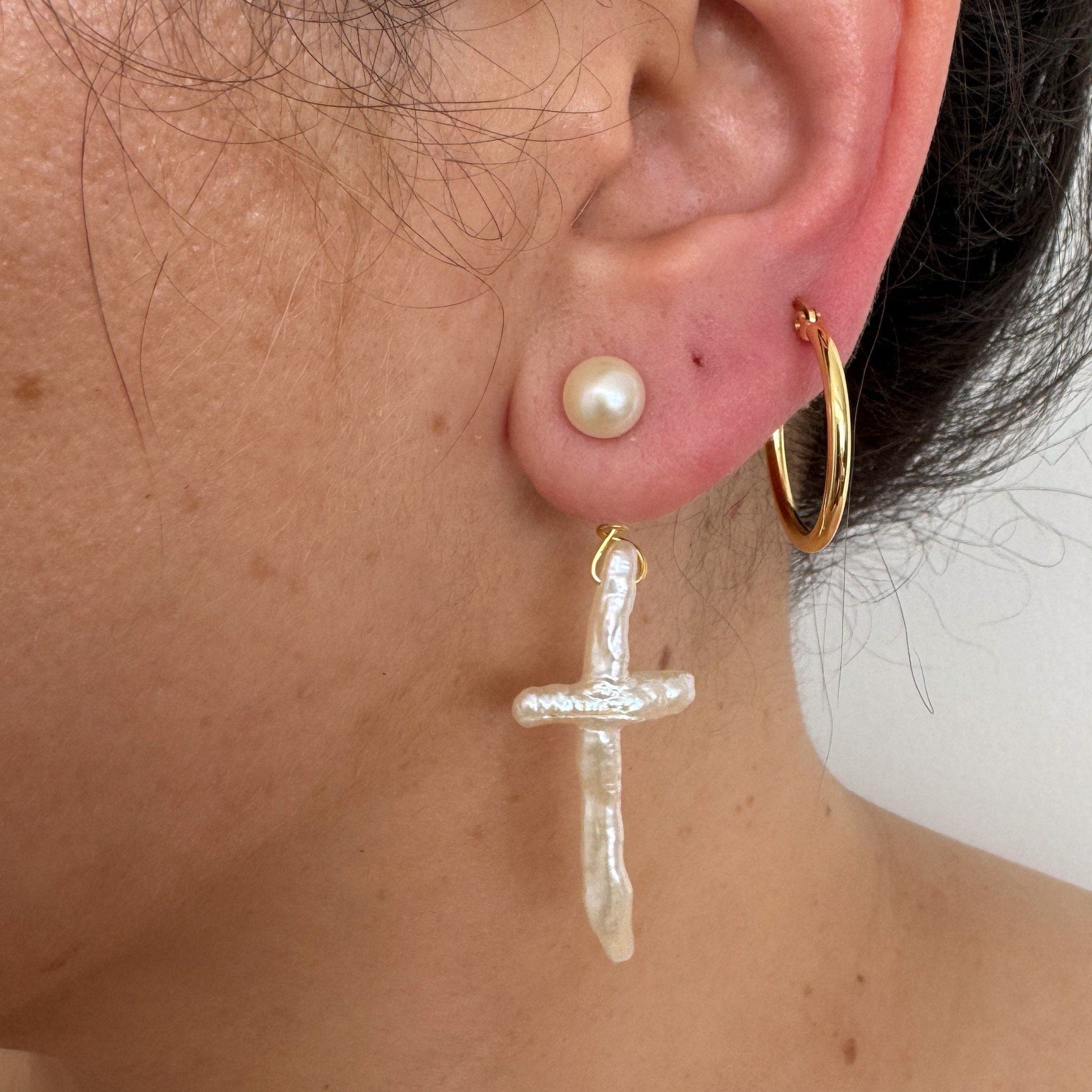 Elegant Pearl Ear Jackets & Studs - Versatile Gold Cross & Drop Earrings - Perfect Gift for Her & Bridesmaids