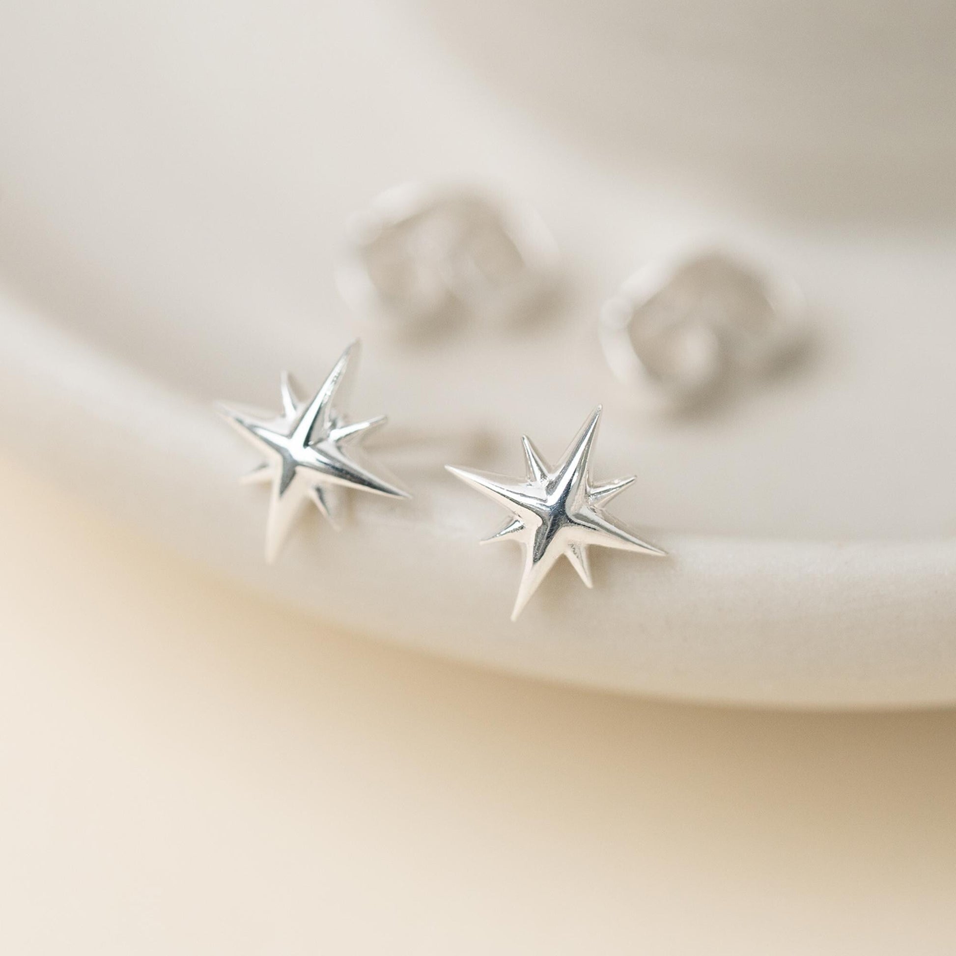 Minimalist Tiny Starburst Stud Earrings in Sterling Silver & Gold