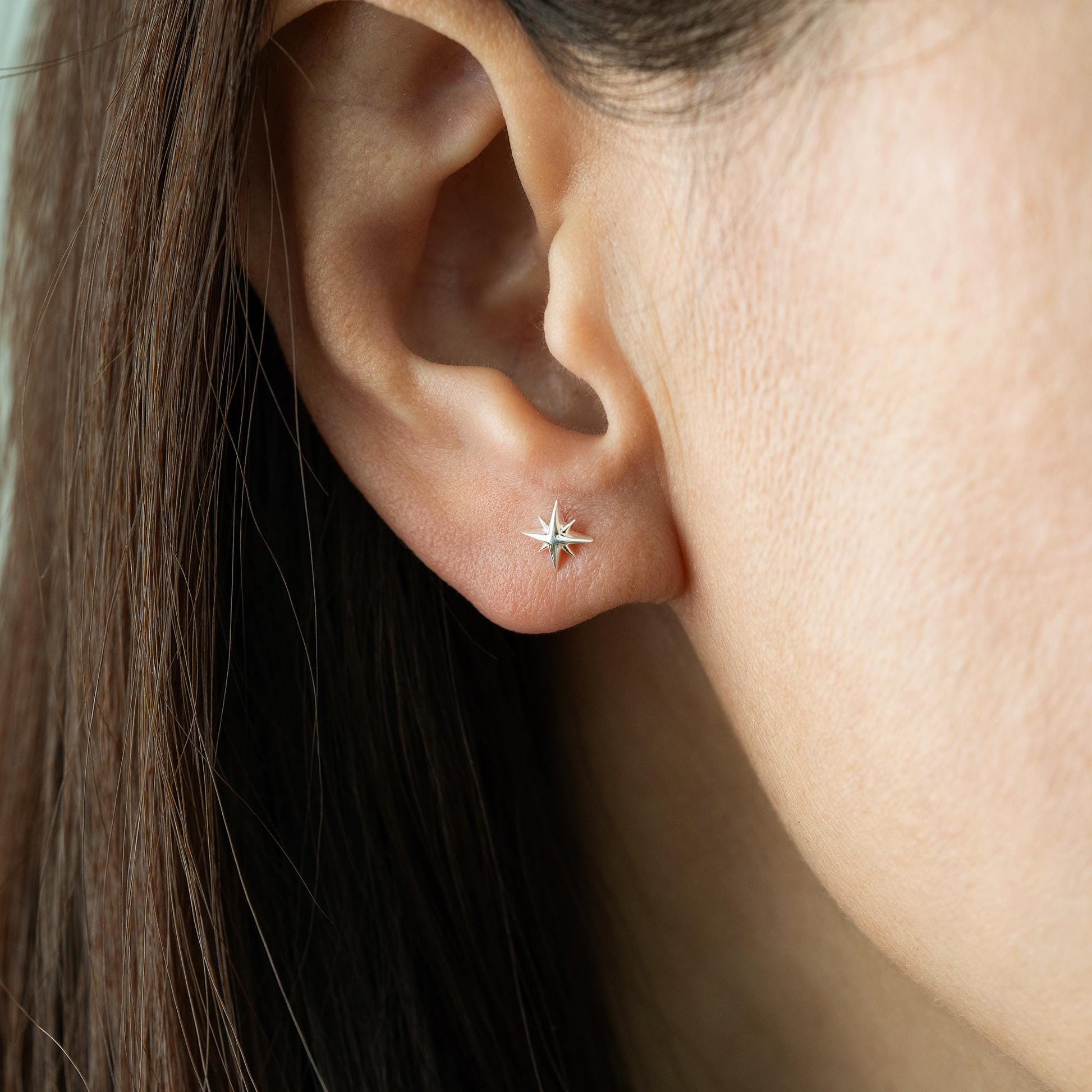 Minimalist Tiny Starburst Stud Earrings in Sterling Silver & Gold