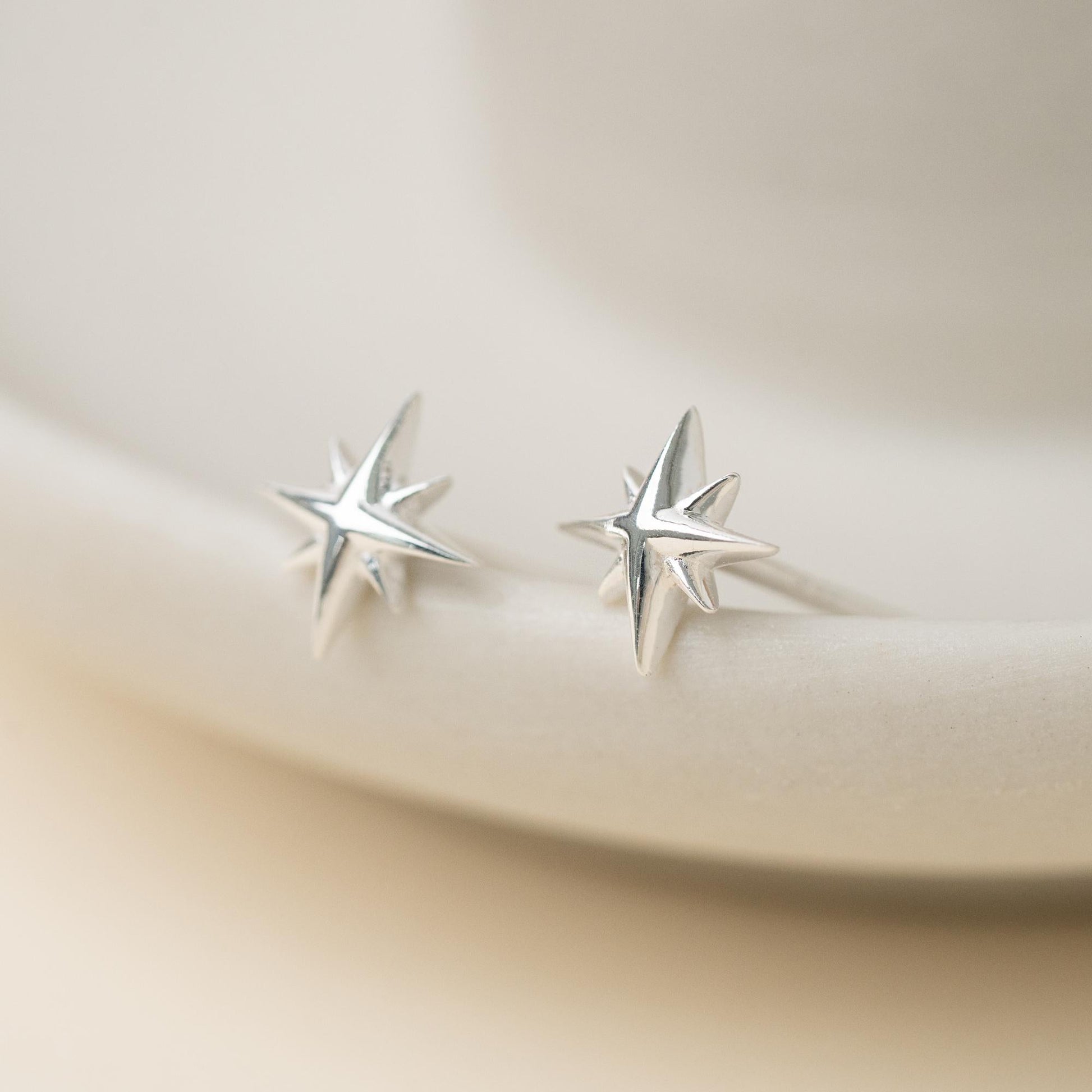 Minimalist Tiny Starburst Stud Earrings in Sterling Silver & Gold