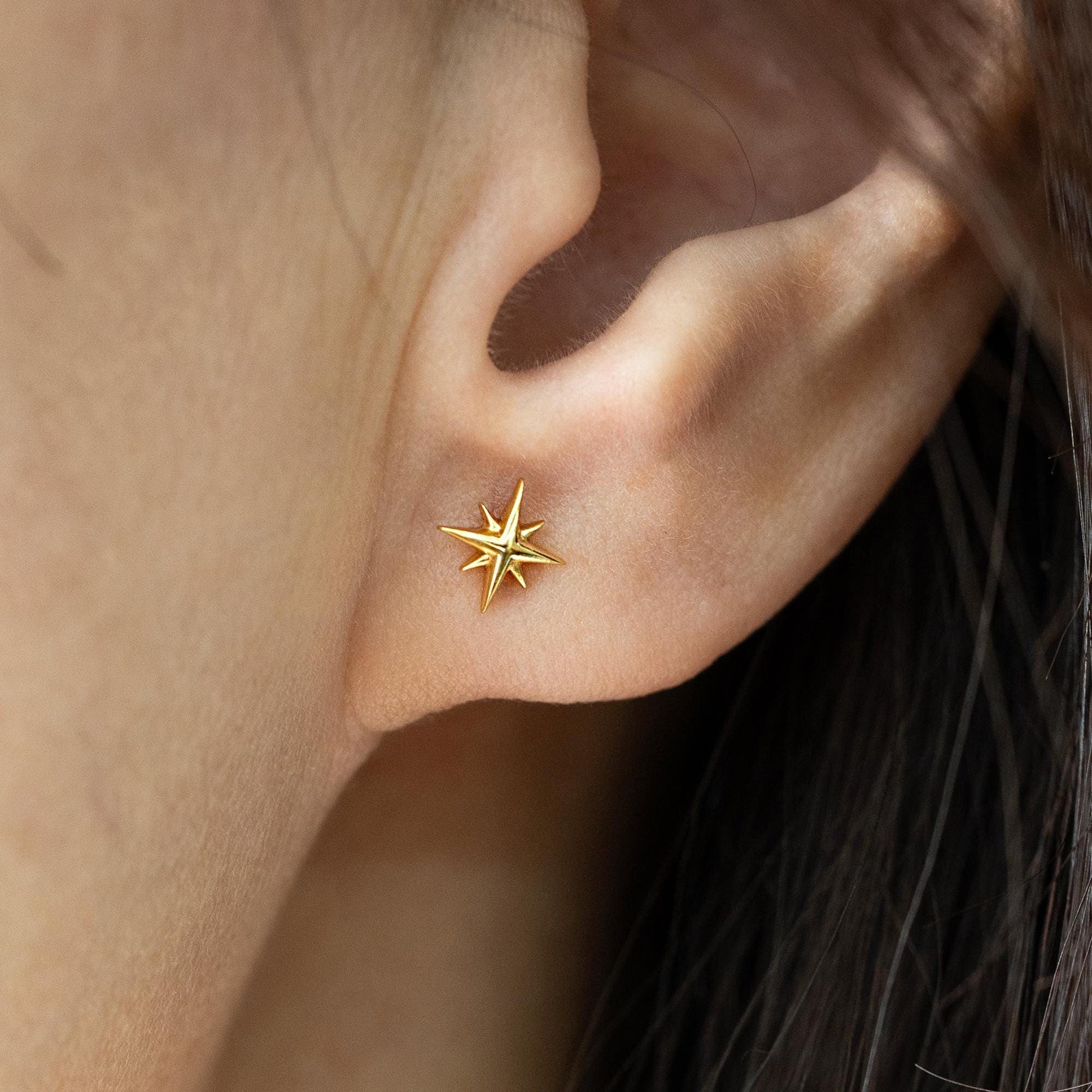Minimalist Tiny Starburst Stud Earrings in Sterling Silver & Gold