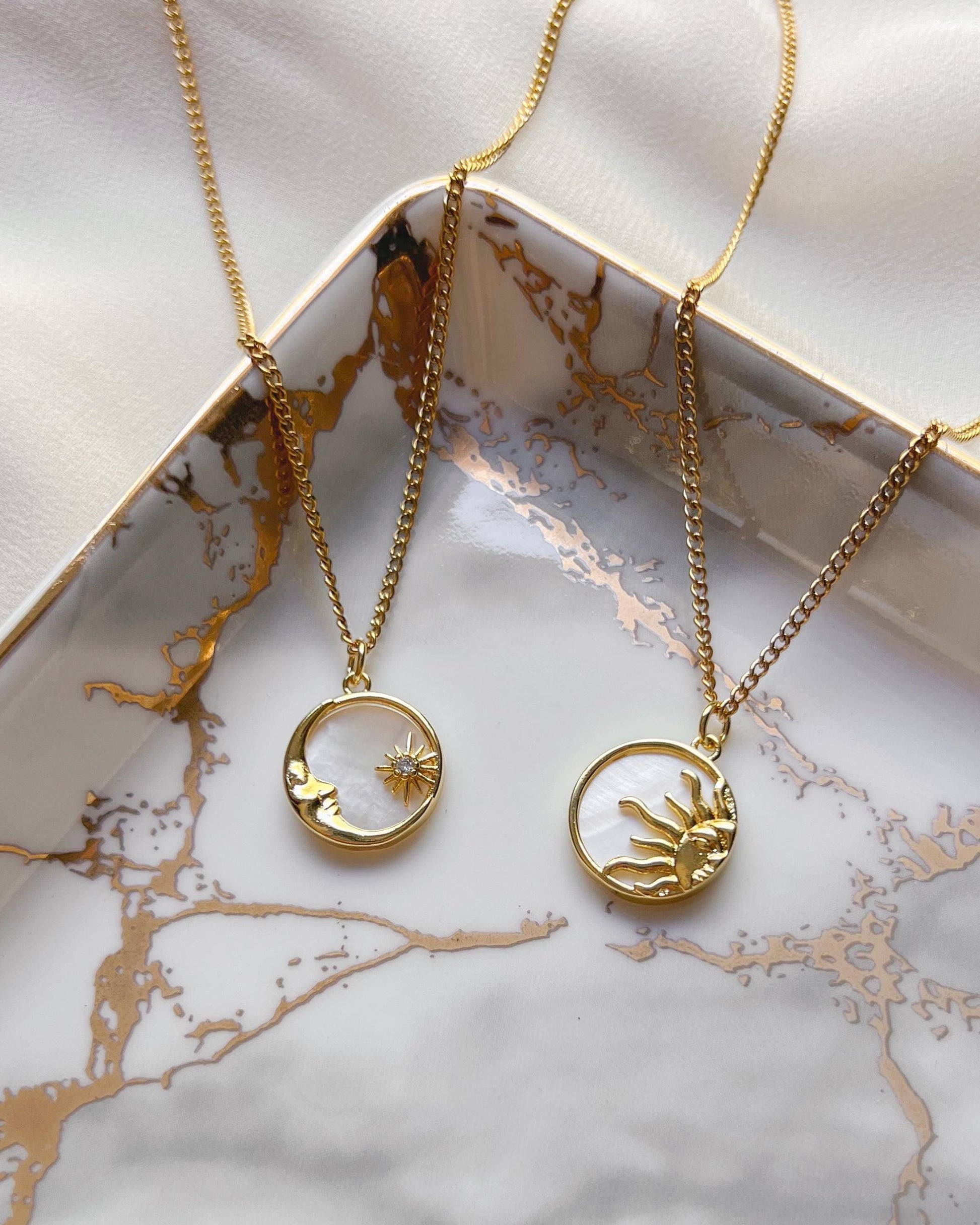 Sun and Moon Necklaces | Best Friend Necklace 18k Plated Gold