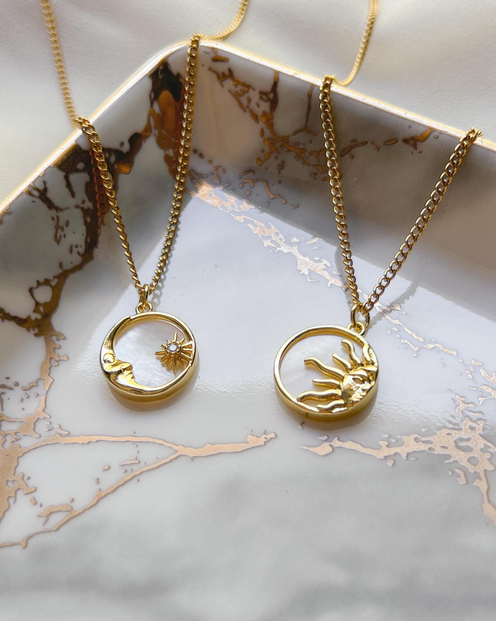 Sun and Moon Necklaces | Best Friend Necklace 18k Plated Gold