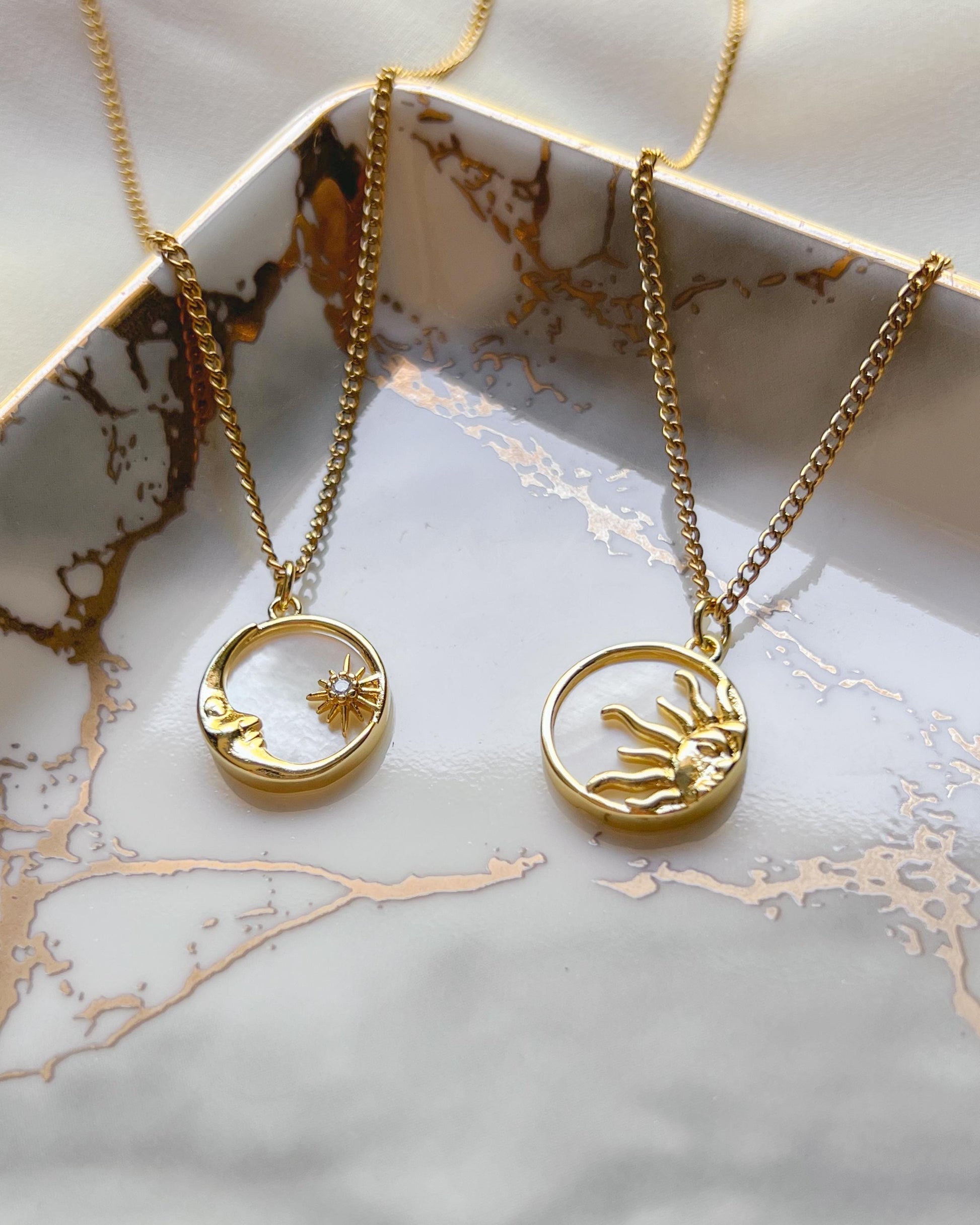 Sun and Moon Necklaces | Best Friend Necklace 18k Plated Gold