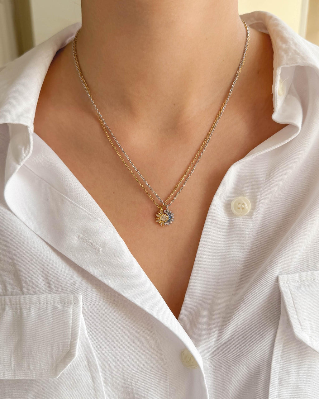 Sun and Moon Necklace | 18k Plated Gold