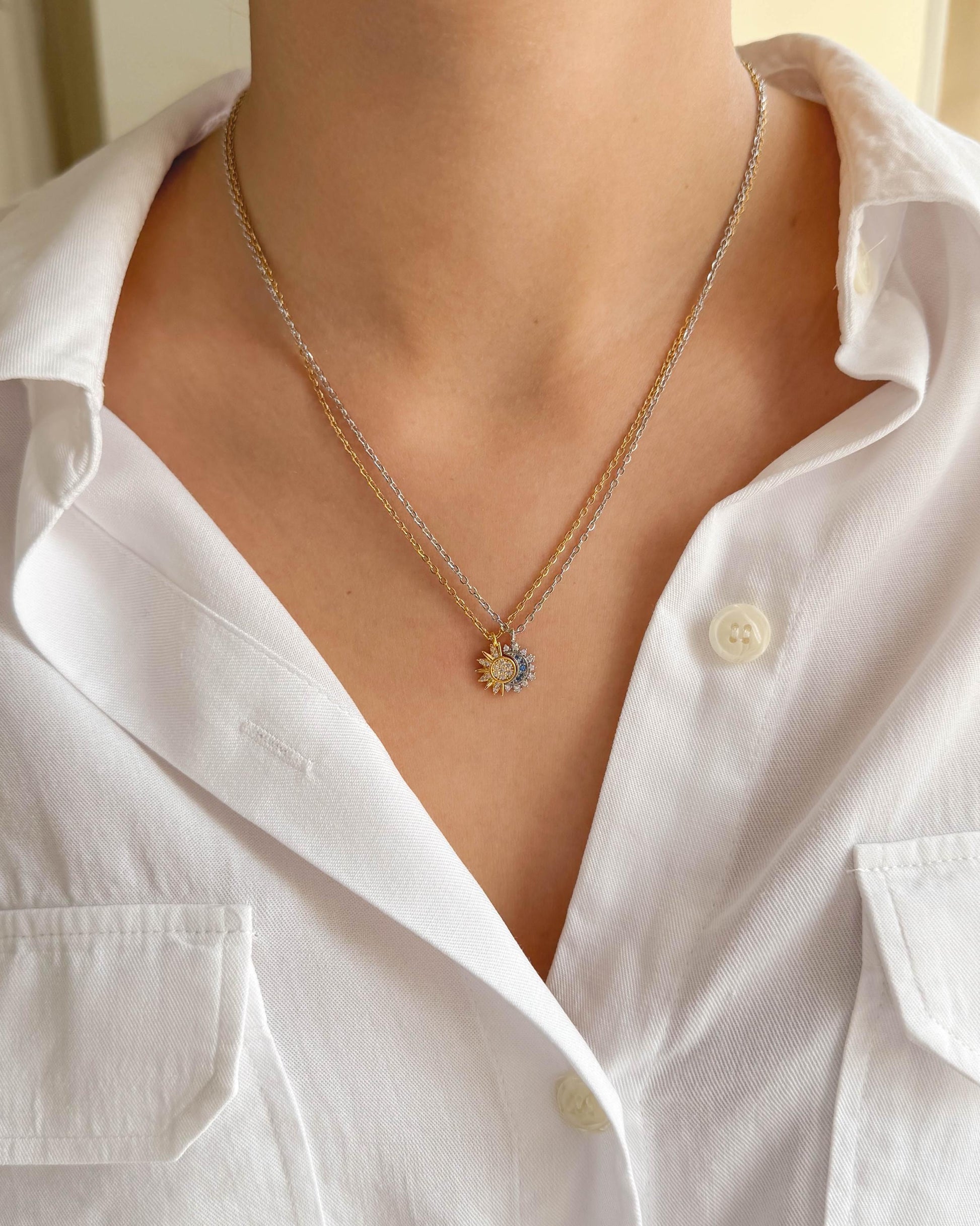 Sun and Moon Necklace | 18k Plated Gold