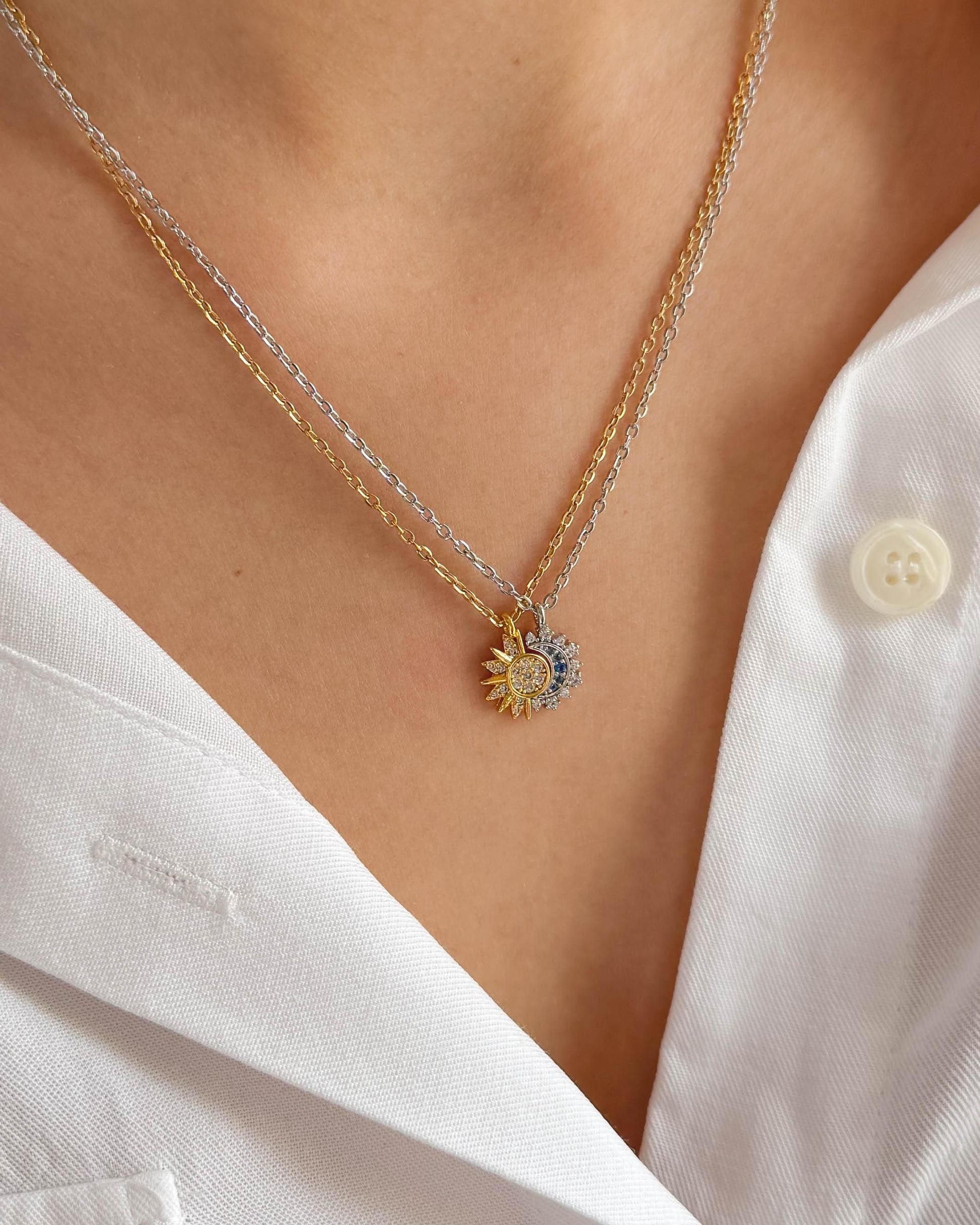 Sun and Moon Necklace | 18k Plated Gold