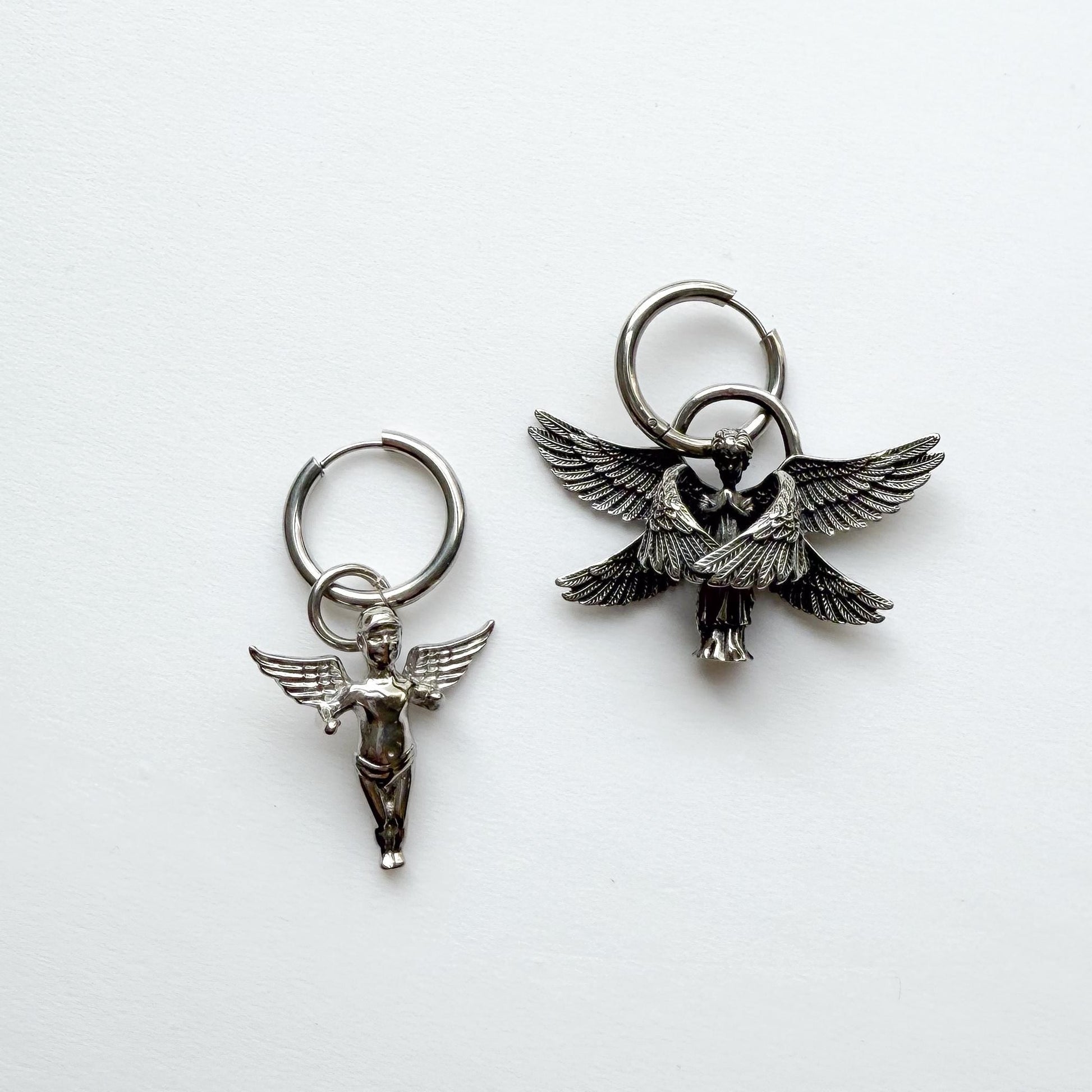 Stainless Steel Silver Hoop Dangle Earrings – Seraphim Angle Goth Statement Style