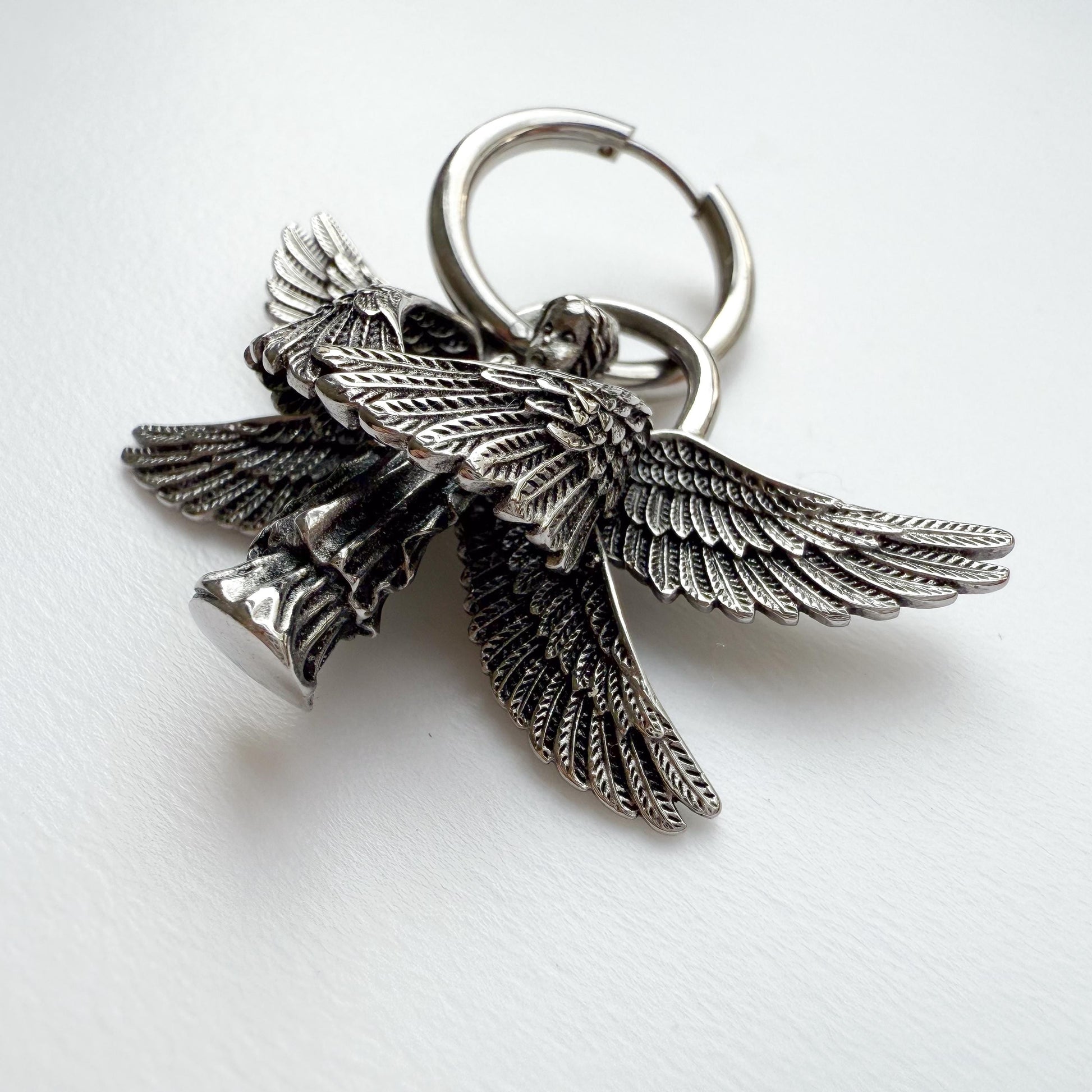 Stainless Steel Silver Hoop Dangle Earrings – Seraphim Angle Goth Statement Style