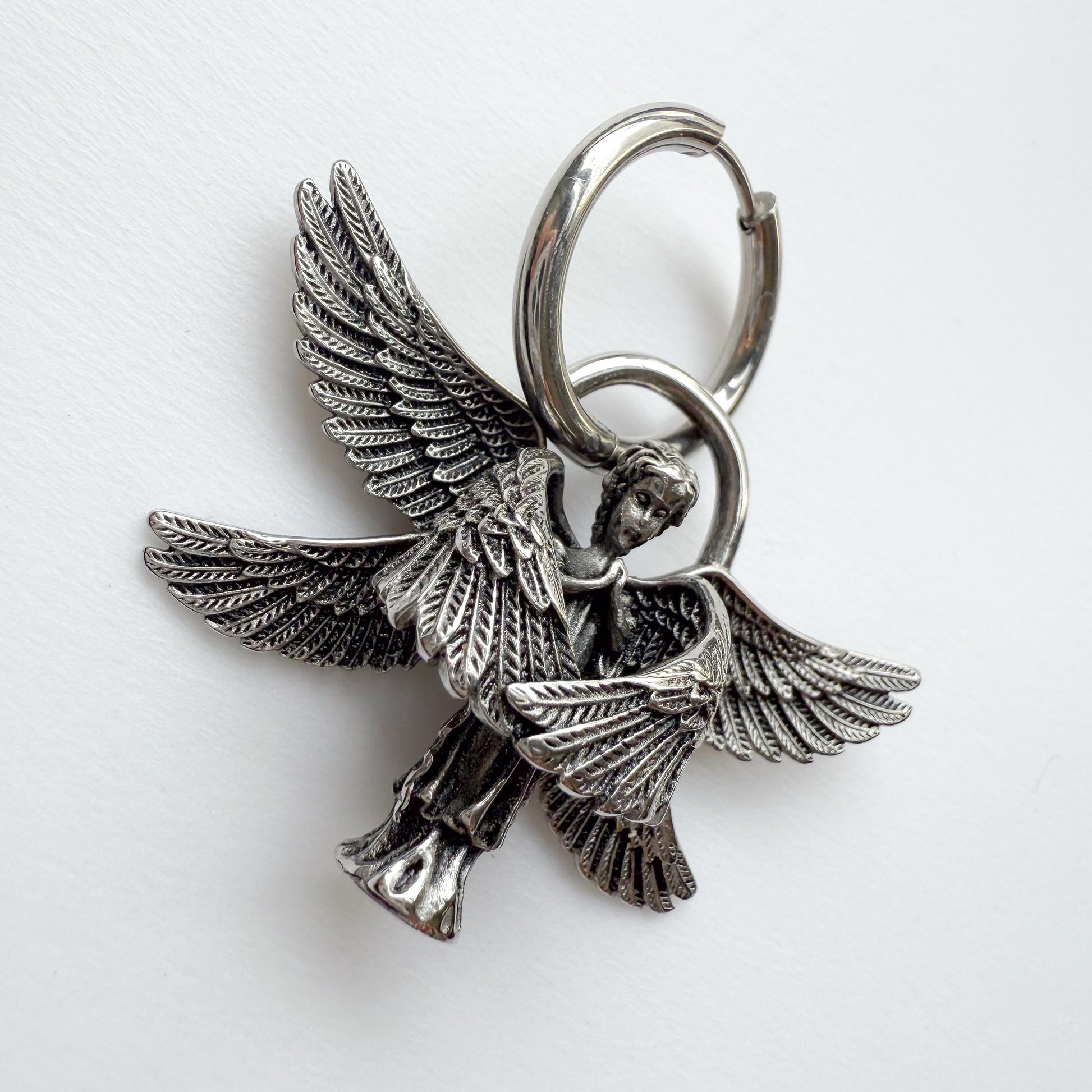 Stainless Steel Silver Hoop Dangle Earrings – Seraphim Angle Goth Statement Style