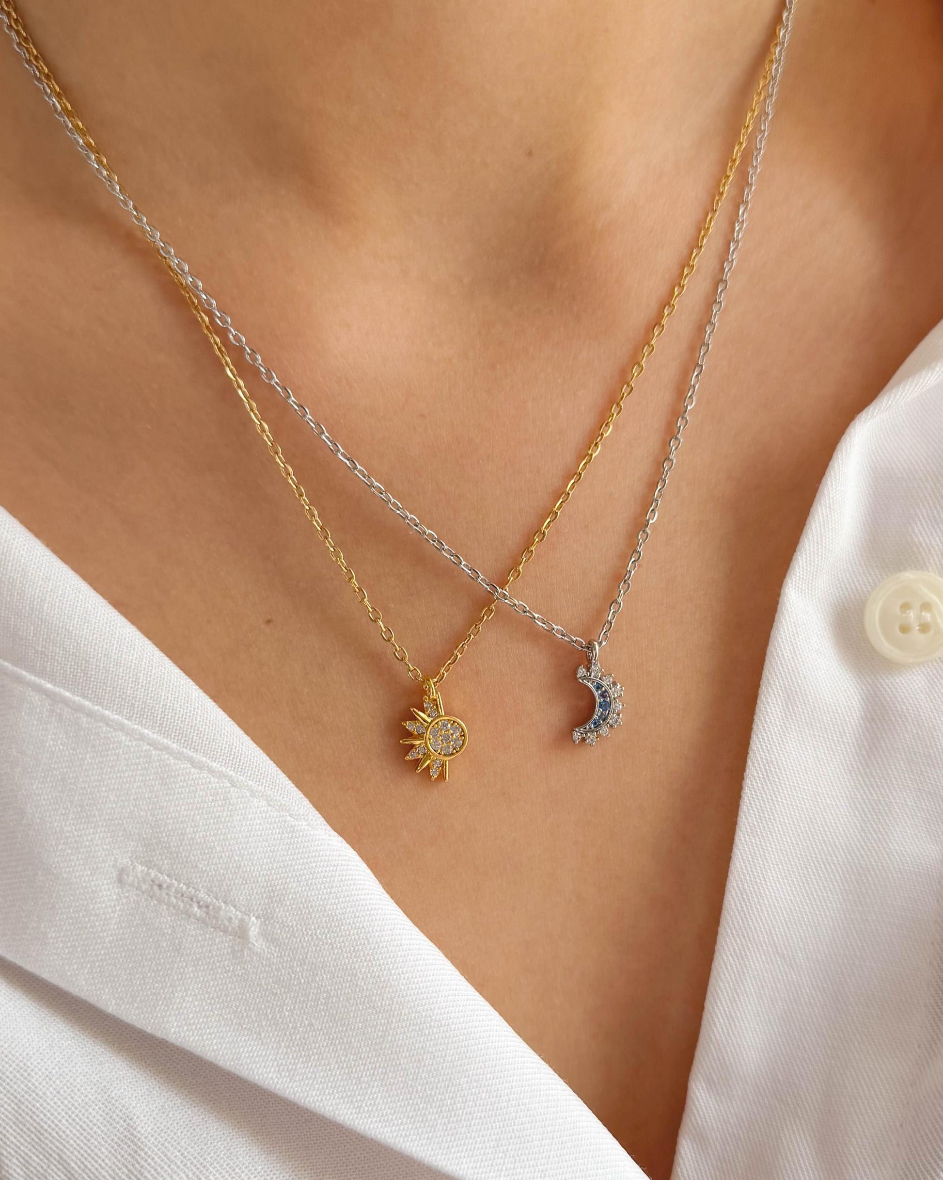 Sun and Moon Necklace | 18k Plated Gold