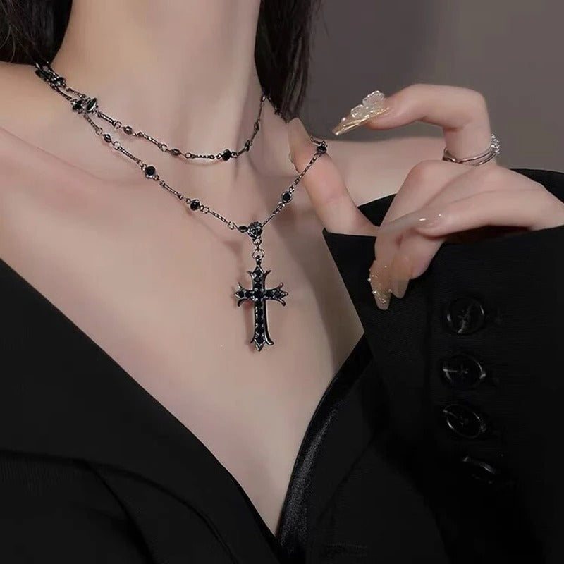 Goth Cross Layered Clavicle Necklace | E-Girl Must-Have