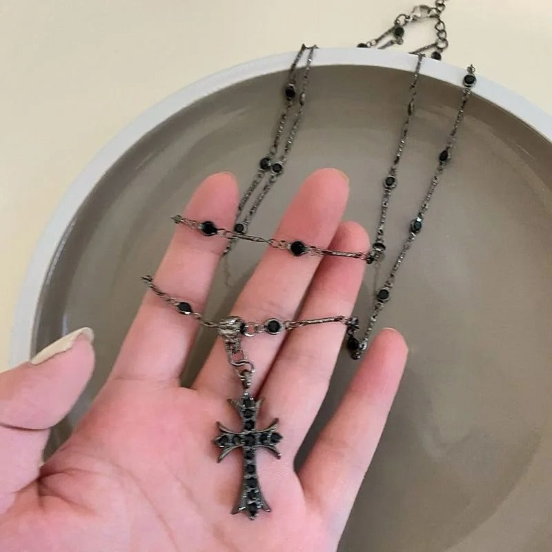 Goth Cross Layered Clavicle Necklace | E-Girl Must-Have