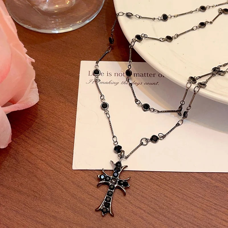 Goth Cross Layered Clavicle Necklace | E-Girl Must-Have