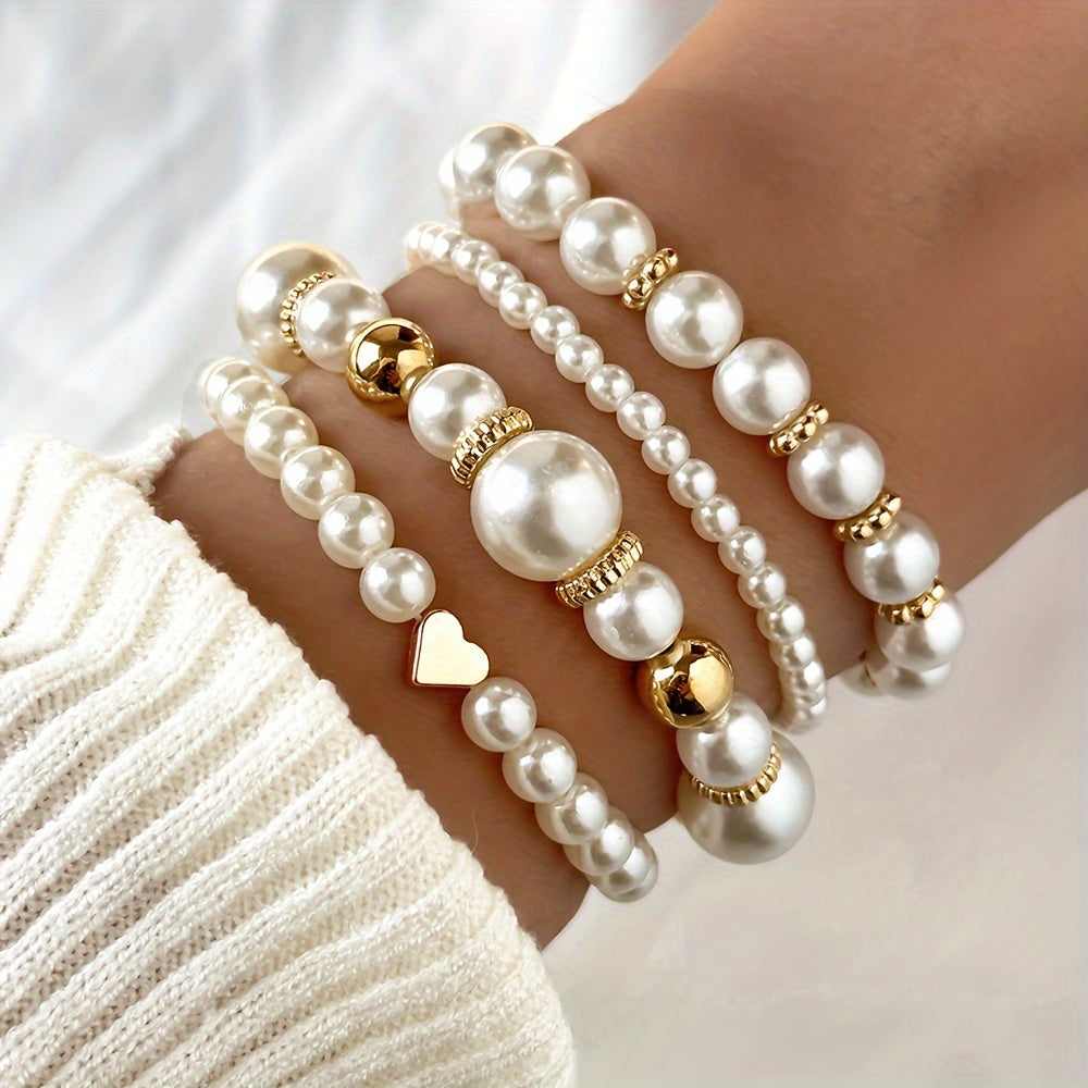 Esmara | Stijlvolle Set van 4 Armbanden met Kunstparels