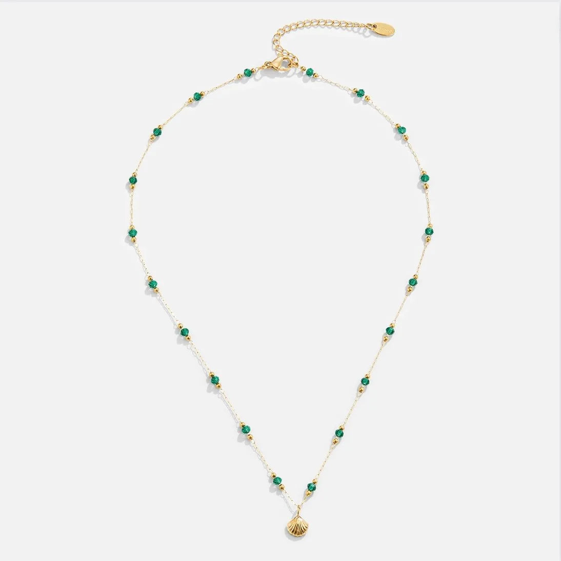 Collier - Nerissa - Gouden Schelp & Groen Agaat - Waterdicht en Aanslagvrij - Perfect voor Elke Gelegenheid